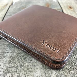 Kangaroo Leather Bifold Wallet in Brandy Leather with Brown Thread